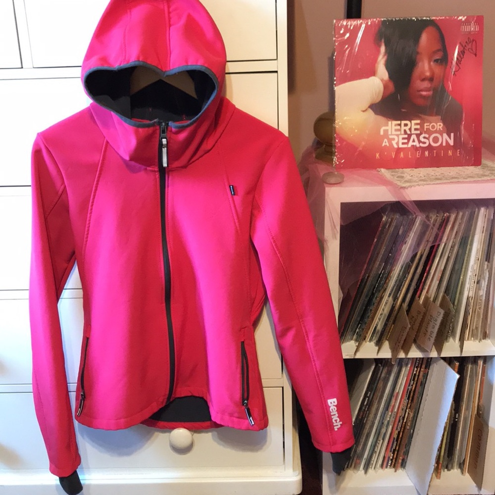 Bench Pink Firehall Shell Hooded Jacket Running Athletic Rain Windbreaker Large